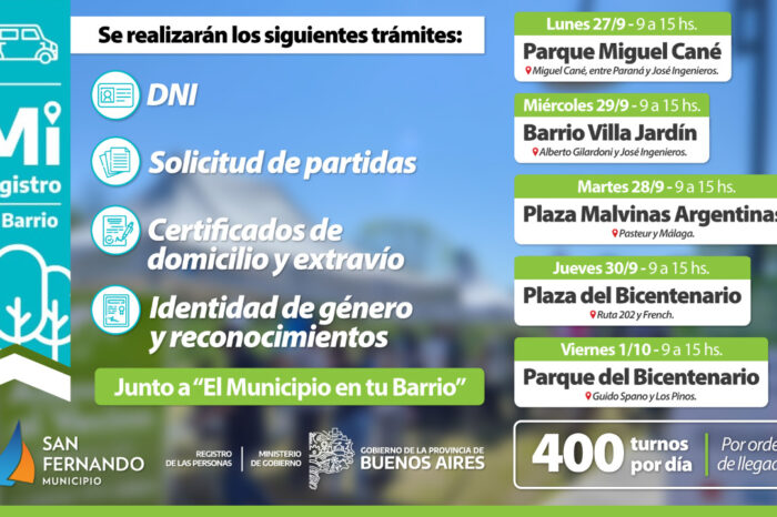 Esta semana habrá operativos de DNI y documentación en distintas plazas de San Fernando